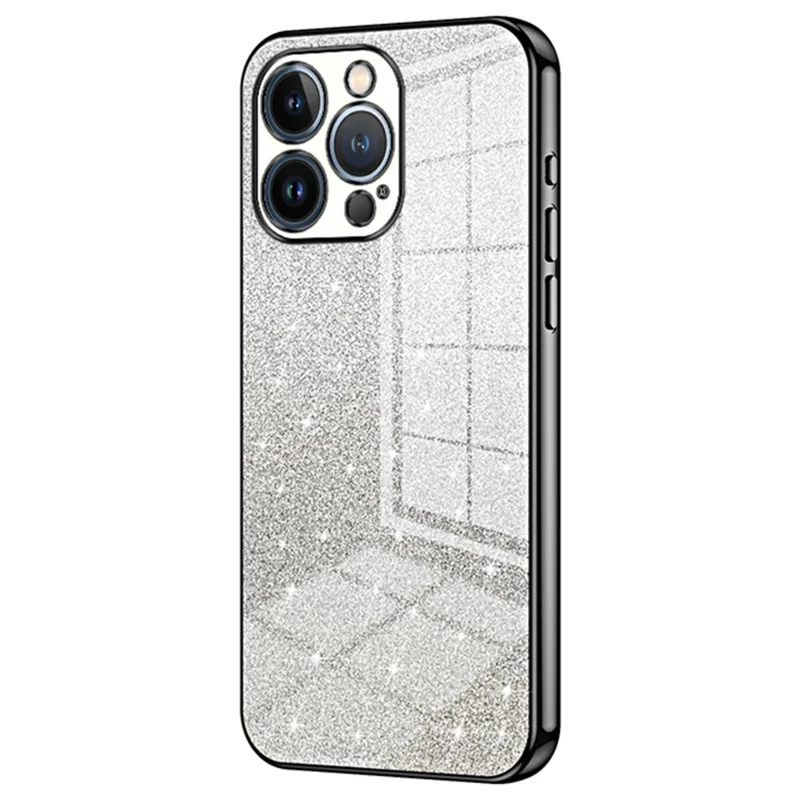 Чехол для телефона iPhone 13 Pro с точными вырезами, электроплакированным градиентным блеском и глиттером из TPU - черный