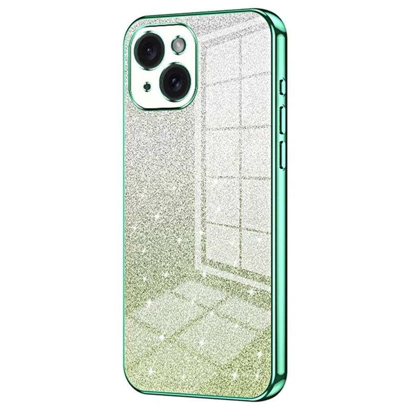 For iPhone 15 Cell Phone Case Precise Cutout Gradient Glitter Anti-drop TPU Cover - Green