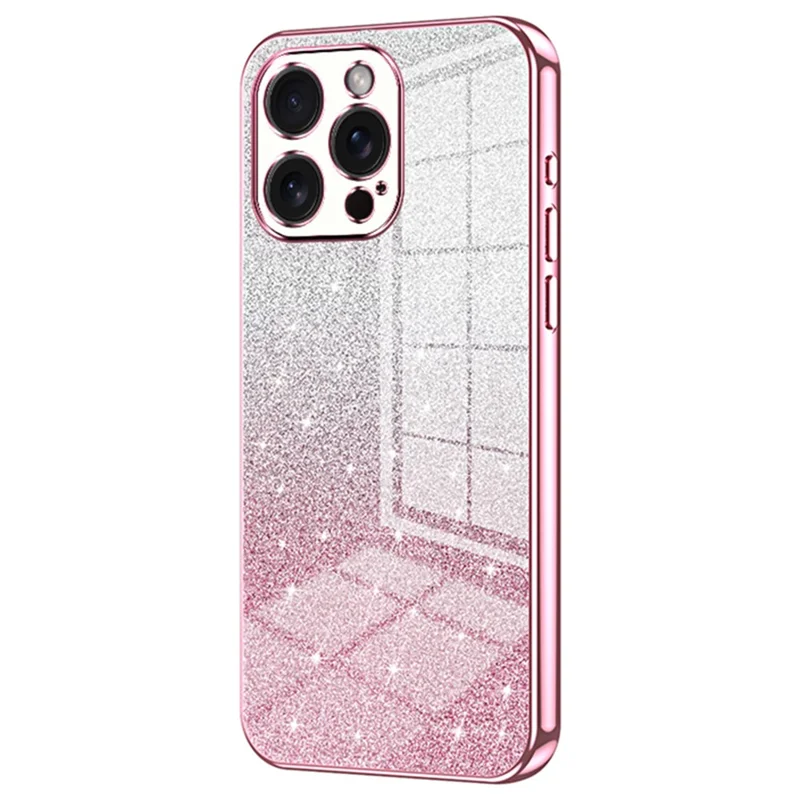 Für iPhone 15 Pro Max Handyhülle Präziser Ausschnitt TPU Elektroplattierung Glitzer-Cover - Pink