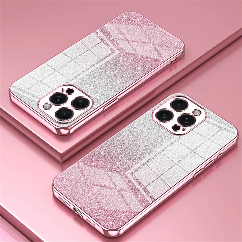 Für iPhone 15 Pro Max Handyhülle Präziser Ausschnitt TPU Elektroplattierung Glitzer-Cover - Pink