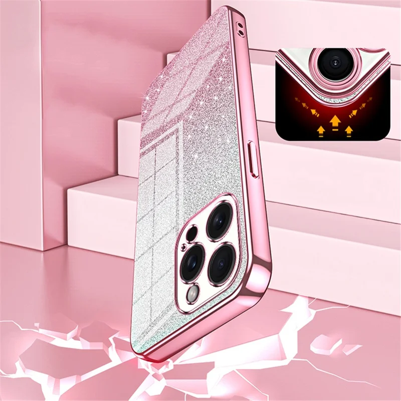 Für iPhone 15 Pro Max Handyhülle Präziser Ausschnitt TPU Elektroplattierung Glitzer-Cover - Pink