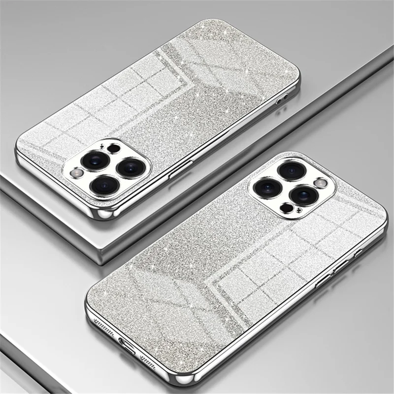 Per iPhone 15 Pro Max Custodia per cellulare Taglio preciso Copertura TPU Elettroplaccatura glitter - Argento