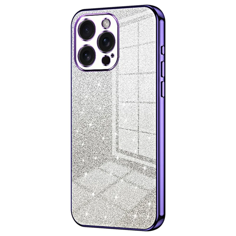 For iPhone 15 Pro Max Cell Phone Case Precise Cutout TPU Electroplating Glitter Cover - Purple