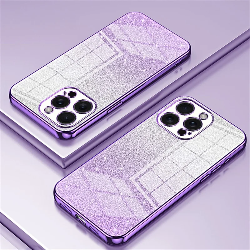 For iPhone 15 Pro Max Cell Phone Case Precise Cutout TPU Electroplating Glitter Cover - Purple