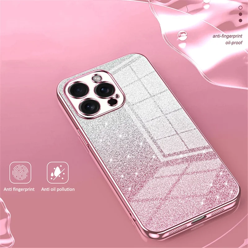 For iPhone 15 Pro Max Cell Phone Case Precise Cutout TPU Electroplating Glitter Cover - Purple