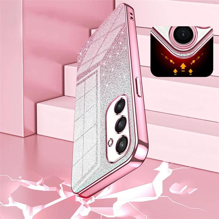 For Samsung Galaxy S24 Precise Cutout Cell Phone Case Gradient Glitter TPU Cover - Pink