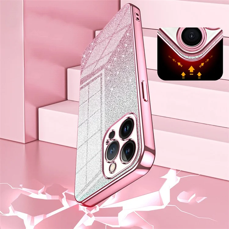 Capa de Telefone Celular Para Iphone 13 Pro Max Precise Cutout Gradiente de Eletroplatação Glitter TPU Tampa - Rosa