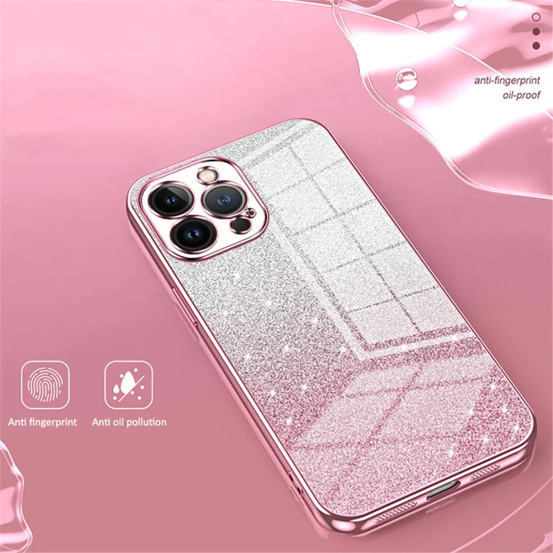 Funda para teléfono móvil para iPhone 13 Pro Max Cortes precisos Recubrimiento electrolítico Gradiente Purpurina TPU - Transparente