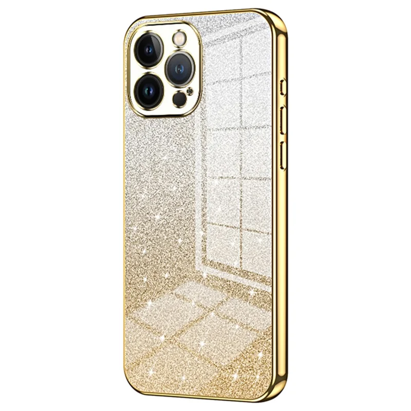 Cell Phone Case for iPhone 13 Pro Max Precise Cutout Electroplating Gradient Glitter TPU Cover - Gold