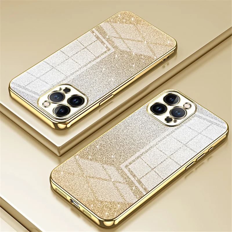 Cell Phone Case for iPhone 13 Pro Max Precise Cutout Electroplating Gradient Glitter TPU Cover - Gold