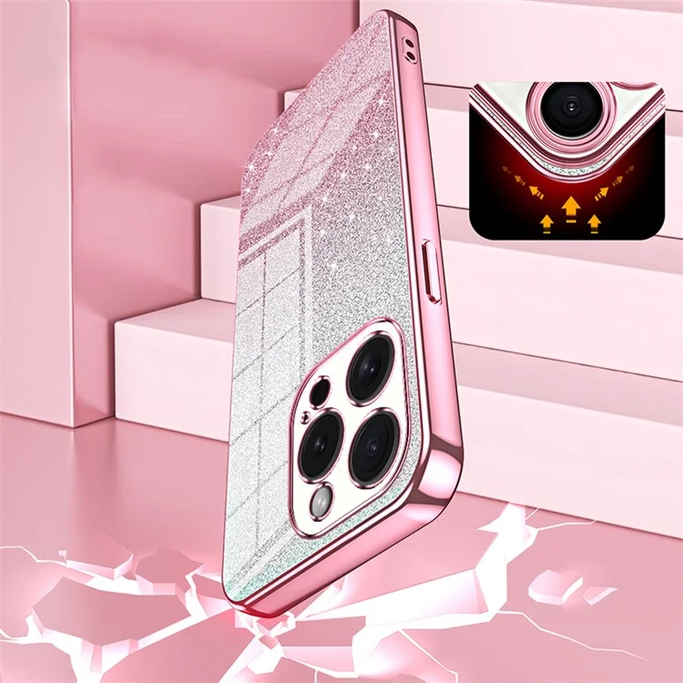 Funda para teléfono celular iPhone 15 Pro con purpurina, recorte preciso, flexible TPU y cubierta con acabado de electrochapado - Pink
