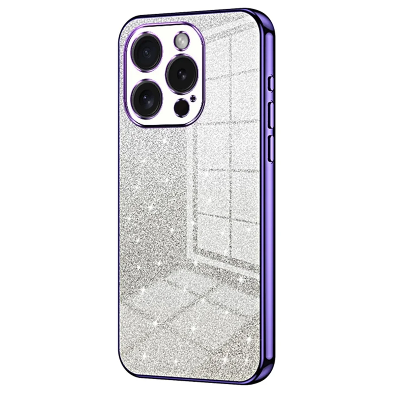 For iPhone 15 Pro Cell Phone Case Glitter Precise Cutout Flexible TPU Electroplating Cover - Purple
