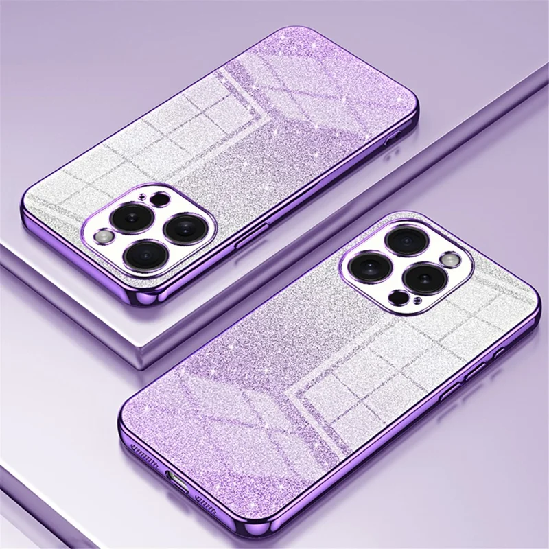 For iPhone 15 Pro Cell Phone Case Glitter Precise Cutout Flexible TPU Electroplating Cover - Purple