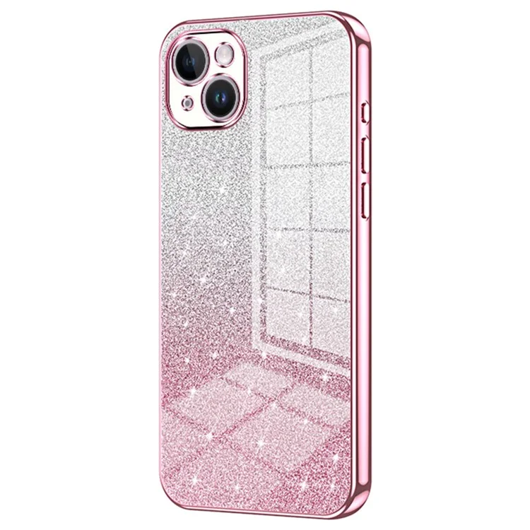 Per iPhone 14 Plus Cell Phone Case Glitter Precise Cutout Electroplating TPU Cover - Rosa