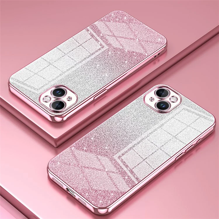 Per iPhone 14 Plus Cell Phone Case Glitter Precise Cutout Electroplating TPU Cover - Rosa