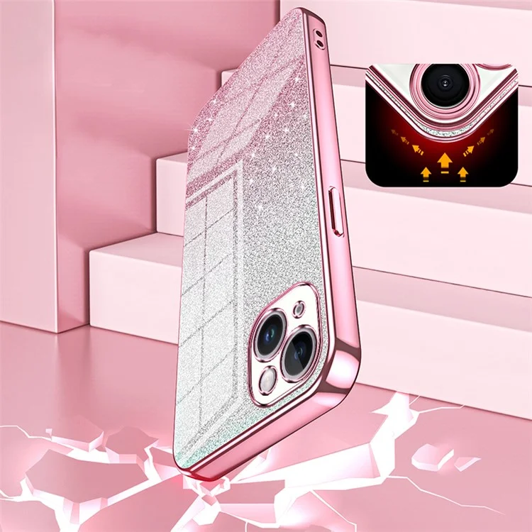 Per iPhone 14 Plus Cell Phone Case Glitter Precise Cutout Electroplating TPU Cover - Rosa