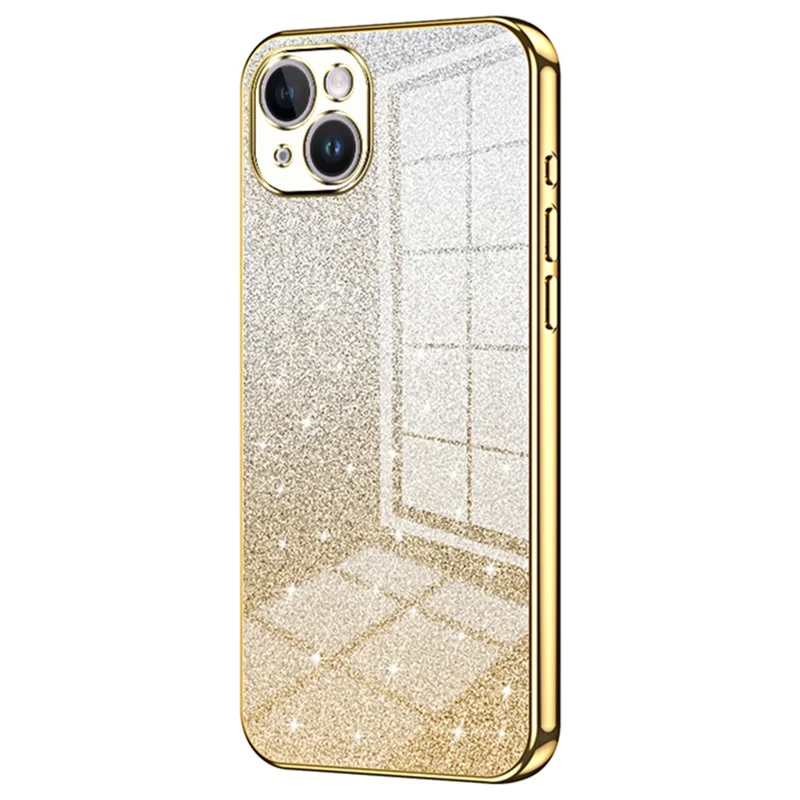 For iPhone 14 Plus Cell Phone Case Glitter Precise Cutout Electroplating TPU Cover - Gold