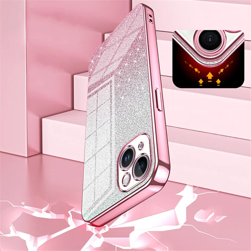For iPhone 14 Plus Cell Phone Case Glitter Precise Cutout Electroplating TPU Cover - Gold