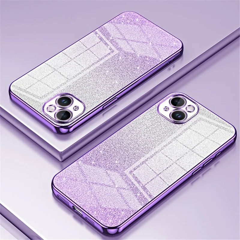 Funda para iPhone 14 Plus Teléfono Celular Glitter Recorte Preciso Cubierta Chapada en Electro TPU - Púrpura