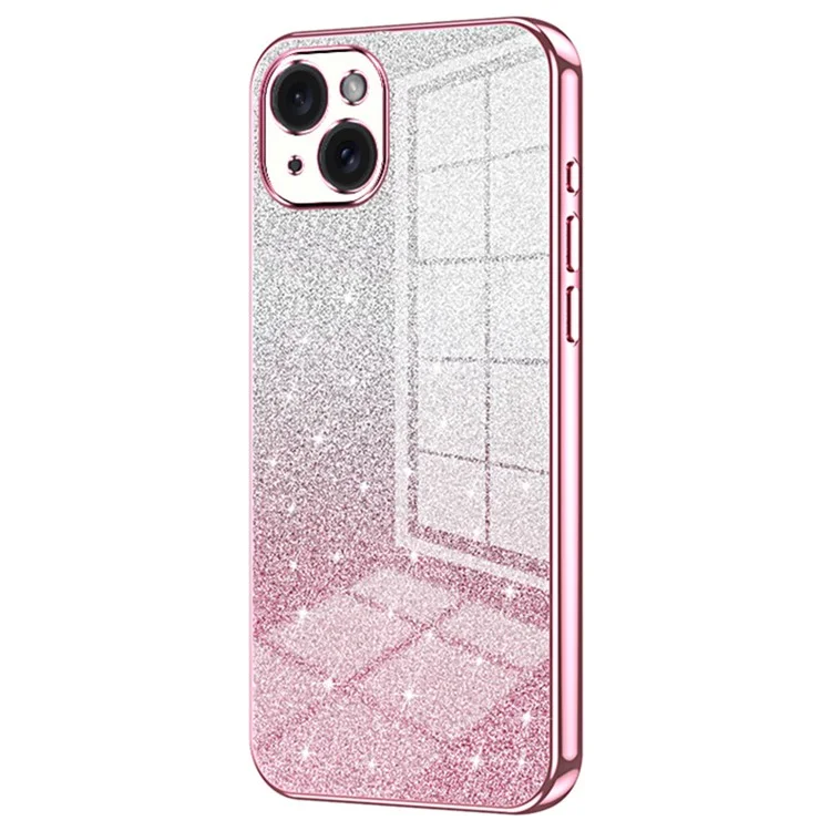 For iPhone 15 Plus Cell Phone Case Shockproof Gradient Glitter Precise Cutout TPU Cover - Pink