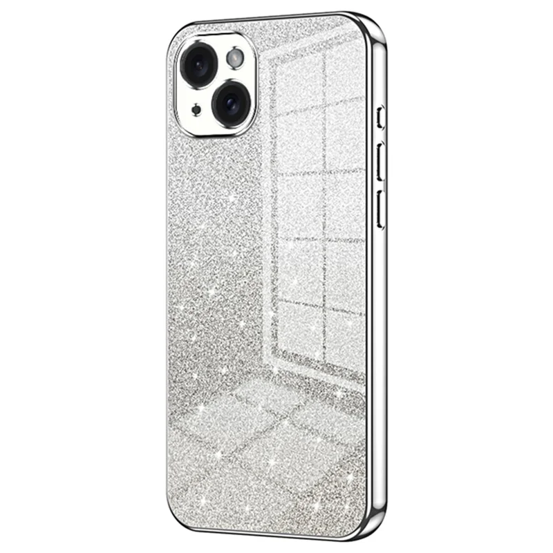 For iPhone 15 Plus telefonbeskyttelse stødfast gradient glitzer præcis udsparing TPU cover - Sølv