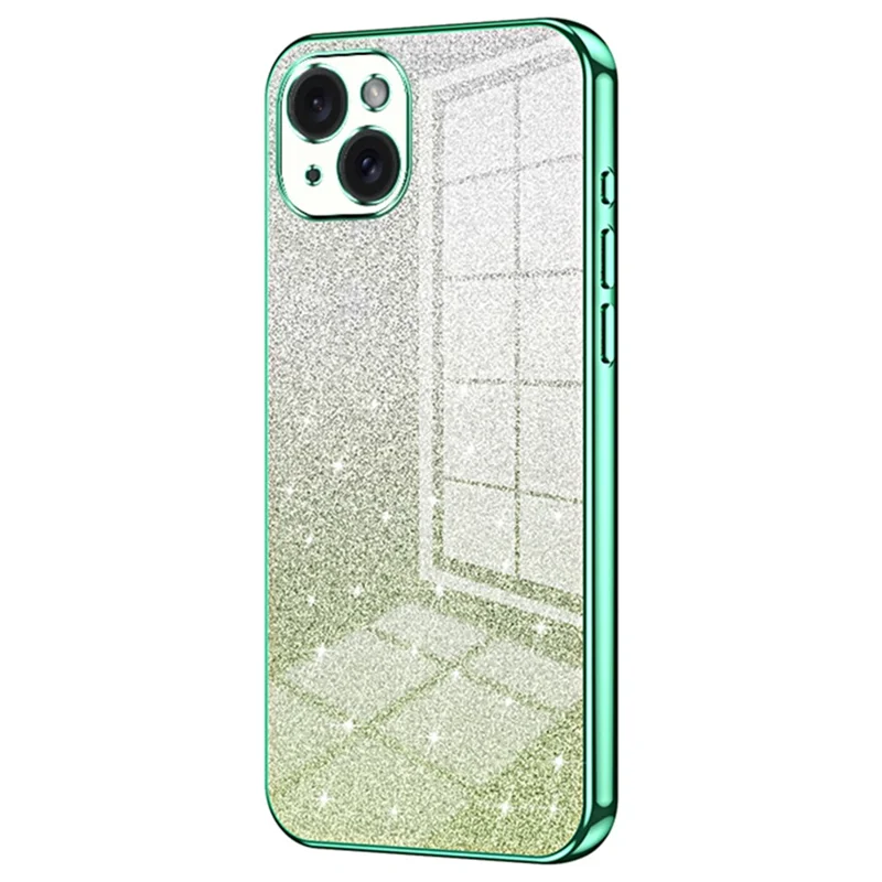 جراب لهاتف آيفون 15 بلس مقاوم للصدمات بتصميم لامع بتدرج ألوان مع فتحات دقيقة - أخضر