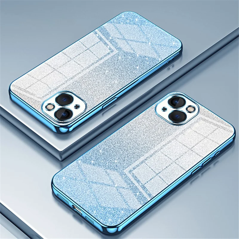 For iPhone 13 Mobiltelefonbeskyttelse med gradient glitzer, præcise udsparinger, TPU-beskyttelsesdæksel - Blå