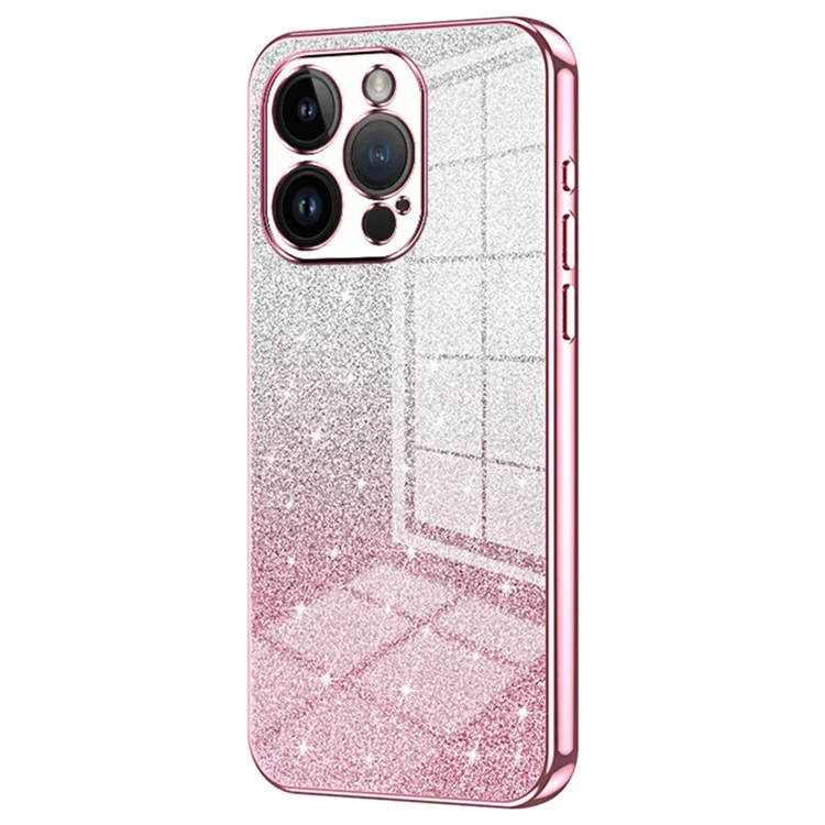 For iPhone 14 Pro Cell Phone Case Gradient Glitter Precise Cutout Anti-scratch TPU Cover - Pink