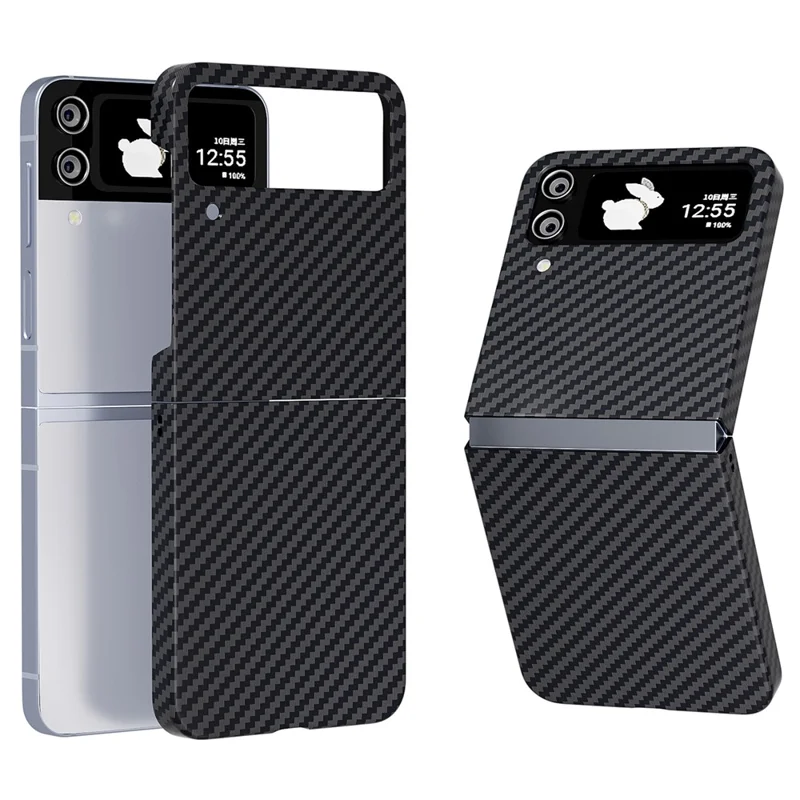 For Samsung Galaxy Z Flip4 5G Case PU Leather+PC Carbon Fiber Texture Flip Phone Shell - Black