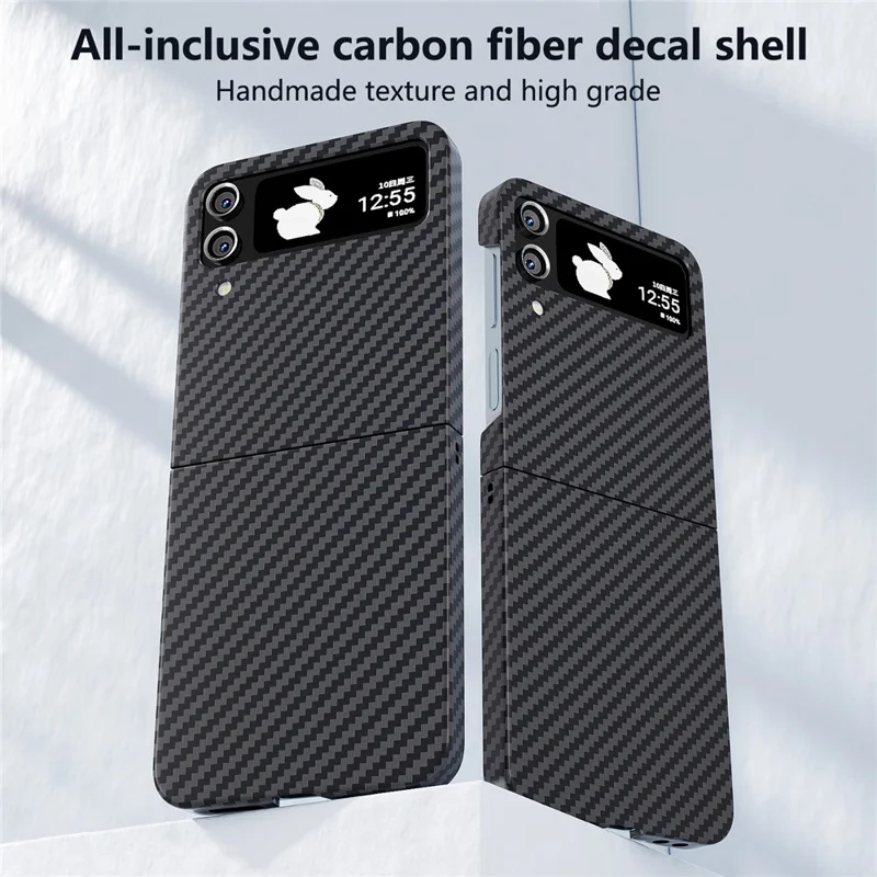For Samsung Galaxy Z Flip4 5G Case PU Leather+PC Carbon Fiber Texture Flip Phone Shell - Black