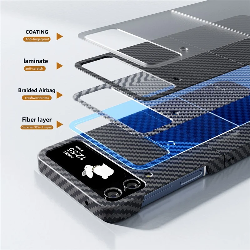 For Samsung Galaxy Z Flip4 5G Case PU Leather+PC Carbon Fiber Texture Flip Phone Shell - Black