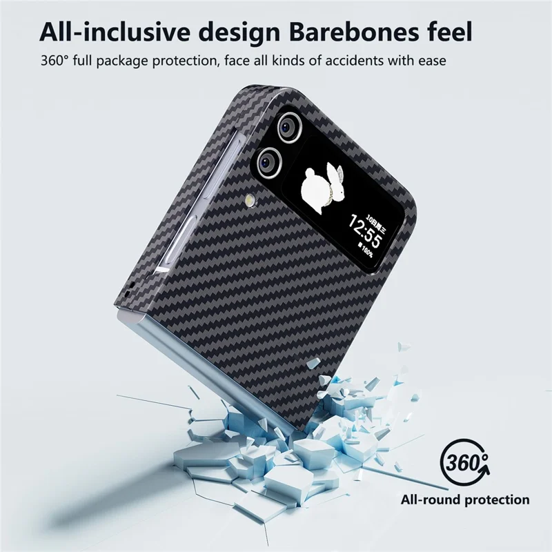 For Samsung Galaxy Z Flip4 5G Case PU Leather+PC Carbon Fiber Texture Flip Phone Shell - Black