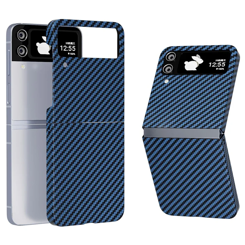 For Samsung Galaxy Z Flip4 5G Case PU Leather+PC Carbon Fiber Texture Flip Phone Shell - Blue
