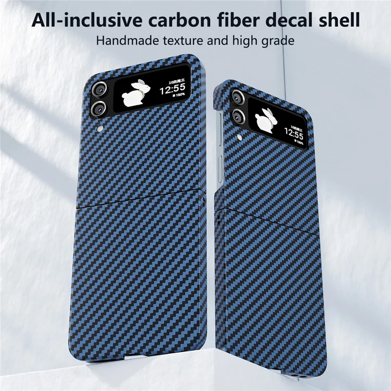 For Samsung Galaxy Z Flip4 5G Case PU Leather+PC Carbon Fiber Texture Flip Phone Shell - Blue