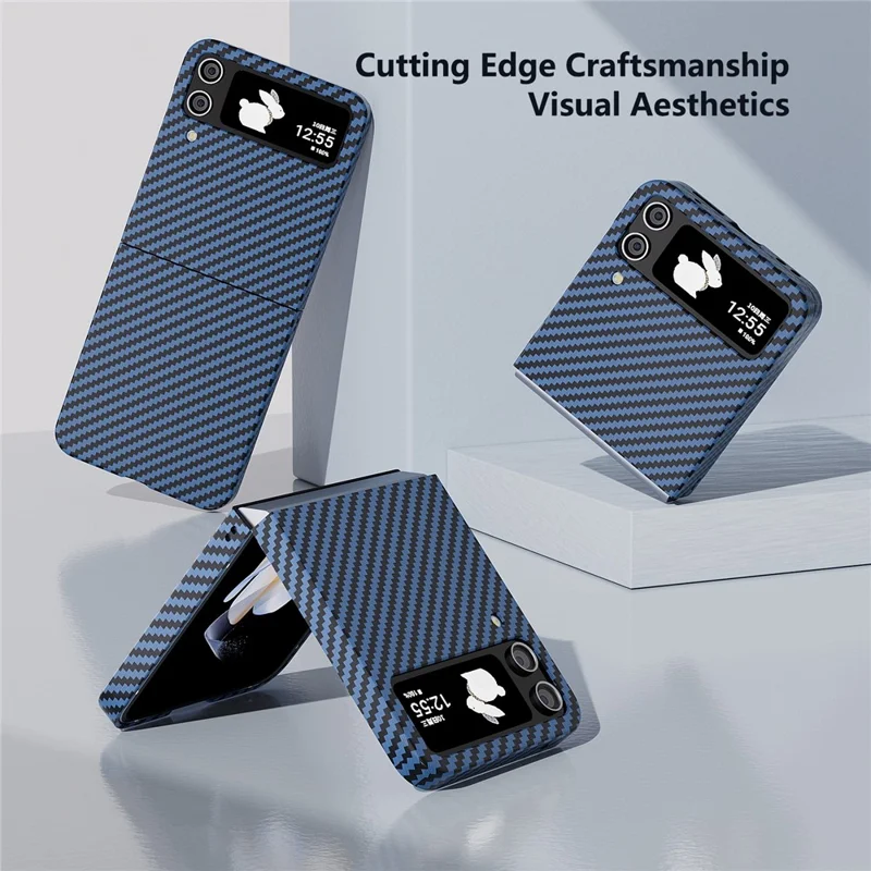 For Samsung Galaxy Z Flip4 5G Case PU Leather+PC Carbon Fiber Texture Flip Phone Shell - Blue