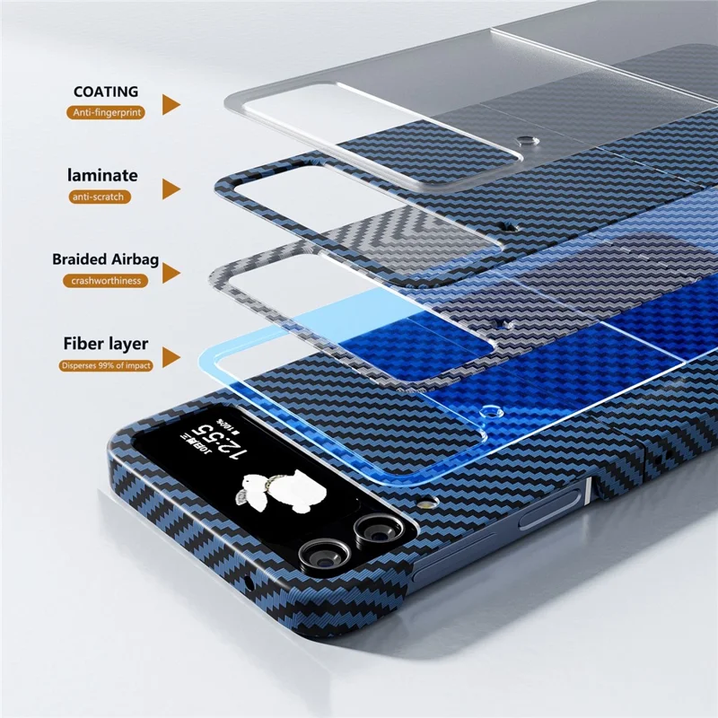 For Samsung Galaxy Z Flip4 5G Case PU Leather+PC Carbon Fiber Texture Flip Phone Shell - Blue