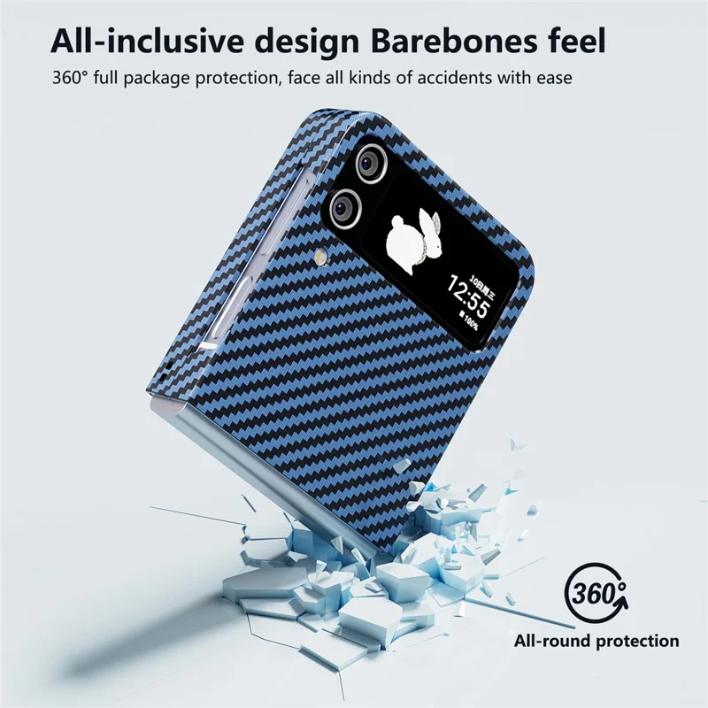 For Samsung Galaxy Z Flip4 5G Case PU Leather+PC Carbon Fiber Texture Flip Phone Shell - Blue