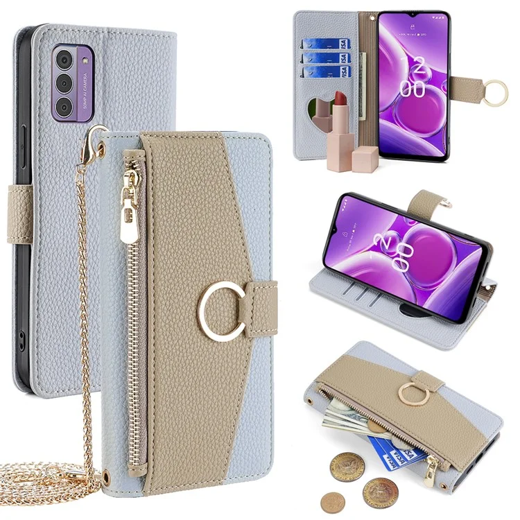 Für Nokia G42 Case PU Leder Stand Telefonschutz Abdeckung mit Reißverschlusstasche - Blau