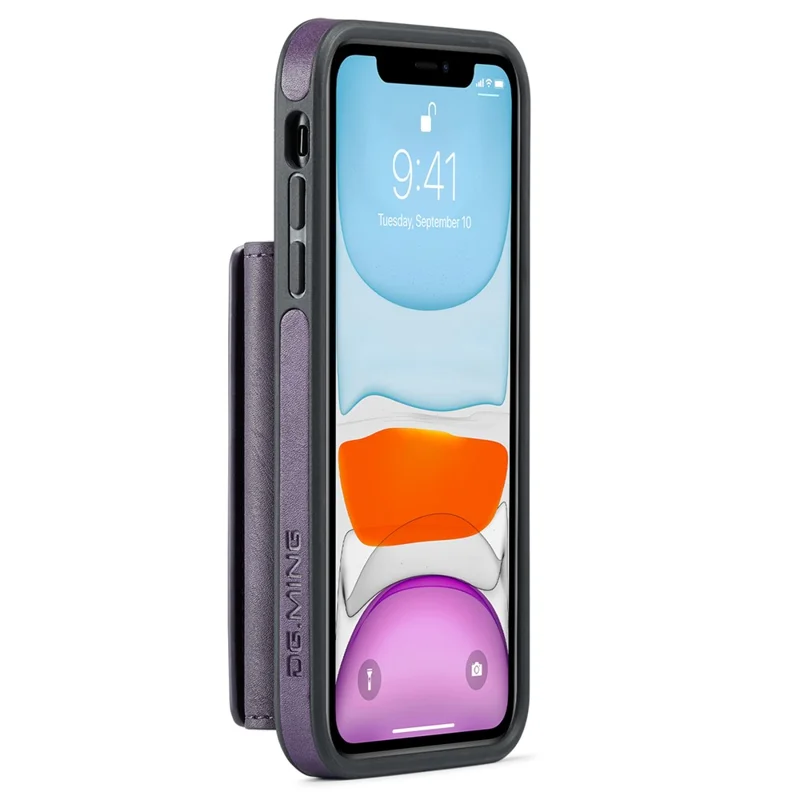 DG.MING M5 Series For iPhone 11 Wallet Case Zipper Pocket Card Slots Phone Cover - Purple