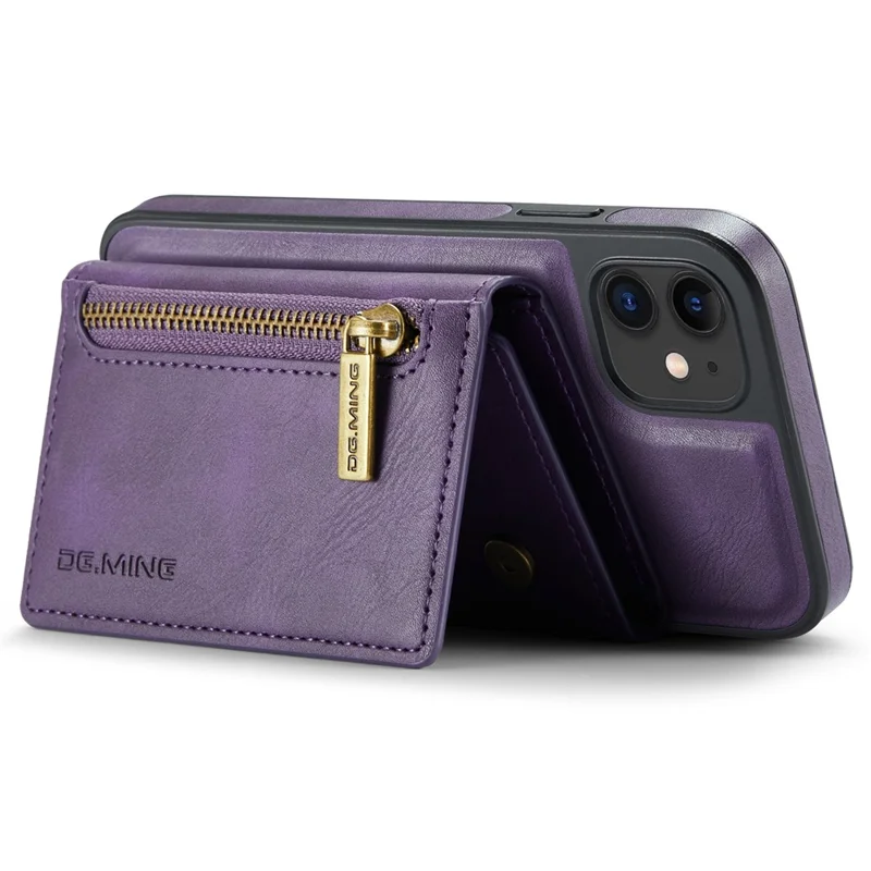 DG.MING M5 Series For iPhone 11 Wallet Case Zipper Pocket Card Slots Phone Cover - Purple