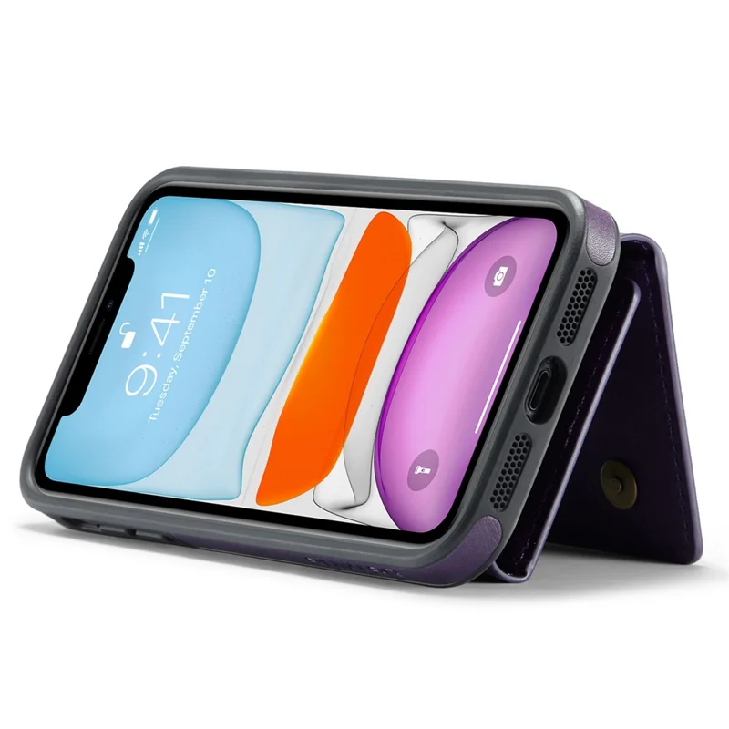 DG.MING M5 Series For iPhone 11 Wallet Case Zipper Pocket Card Slots Phone Cover - Purple