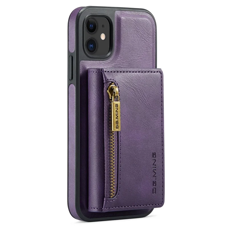 DG.MING M5 Series For iPhone 11 Wallet Case Zipper Pocket Card Slots Phone Cover - Purple