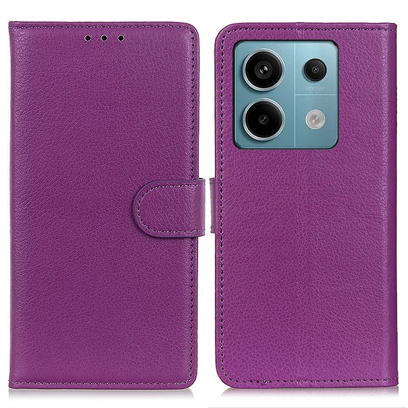 For Xiaomi Redmi Note 13 Pro 5G / Poco X6 5G Cell Phone Case Litchi Texture Flip Stand Leather Cover - Purple