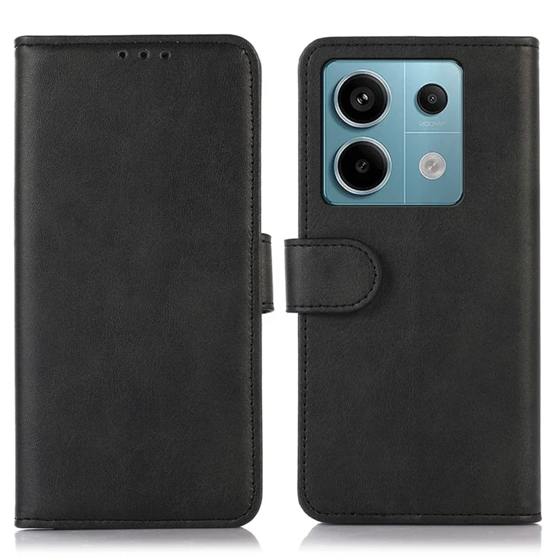 Para Xiaomi Redmi Note 13 Pro 5G / Poco X6 5G Case Cowhide Texture Foldable Stand Leather Cover - Preto