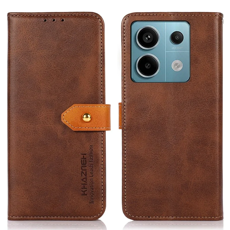 KHAZNEH For Xiaomi Redmi Note 13 Pro 5G / Poco X6 5G Cell Phone Case PU Leather Full Protection Cover - Brown