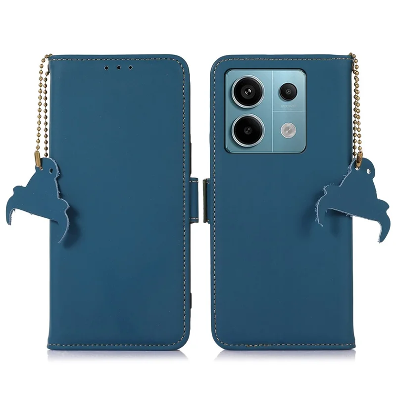 For Xiaomi Redmi Note 13 Pro 5G / Poco X6 5G Case Genuine Cow Leather RFID Blocking Wallet Stand Cover - Blue