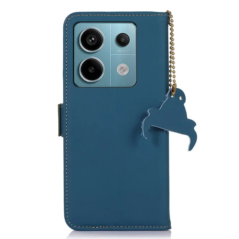 For Xiaomi Redmi Note 13 Pro 5G / Poco X6 5G Case Genuine Cow Leather RFID Blocking Wallet Stand Cover - Blue