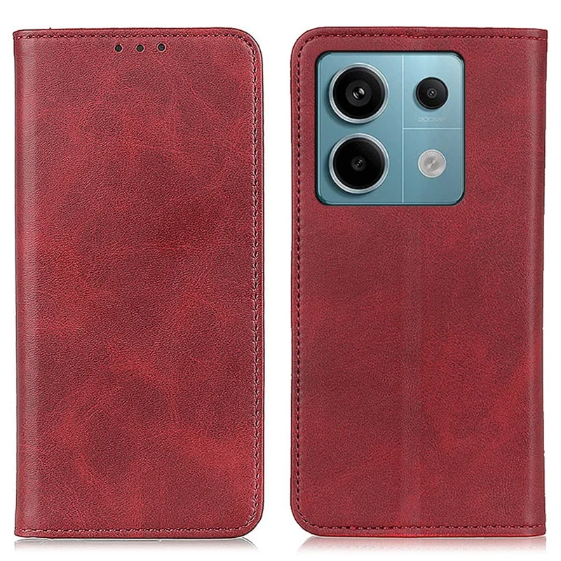 For Xiaomi Redmi Note 13 Pro 5G / Poco X6 5G Cell Phone Case Split Leather Wallet Anti-fall Cover - Red