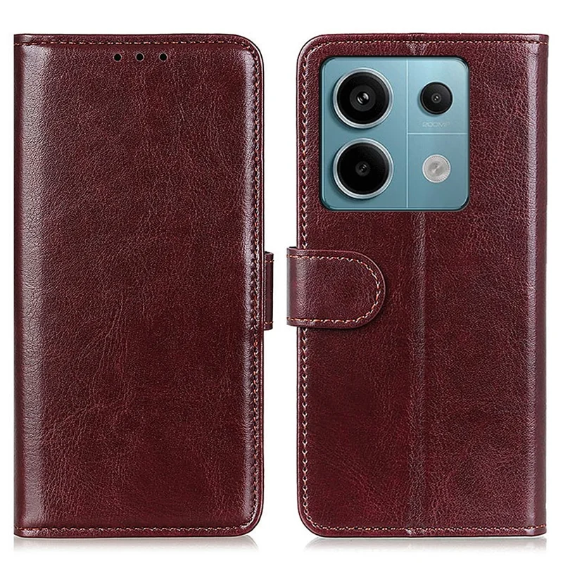 For Xiaomi Redmi Note 13 Pro 5G / Poco X6 5G Cell Phone Cases Crazy Horse Texture PU Leather Cover - Brown