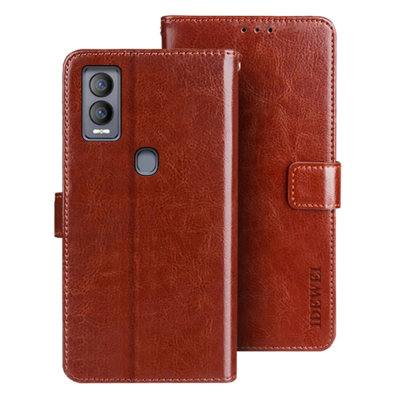 IDEWEI For AT&T Propel 5G Cell Phone Case Shockproof Flip Leather Wallet Cover - Brown